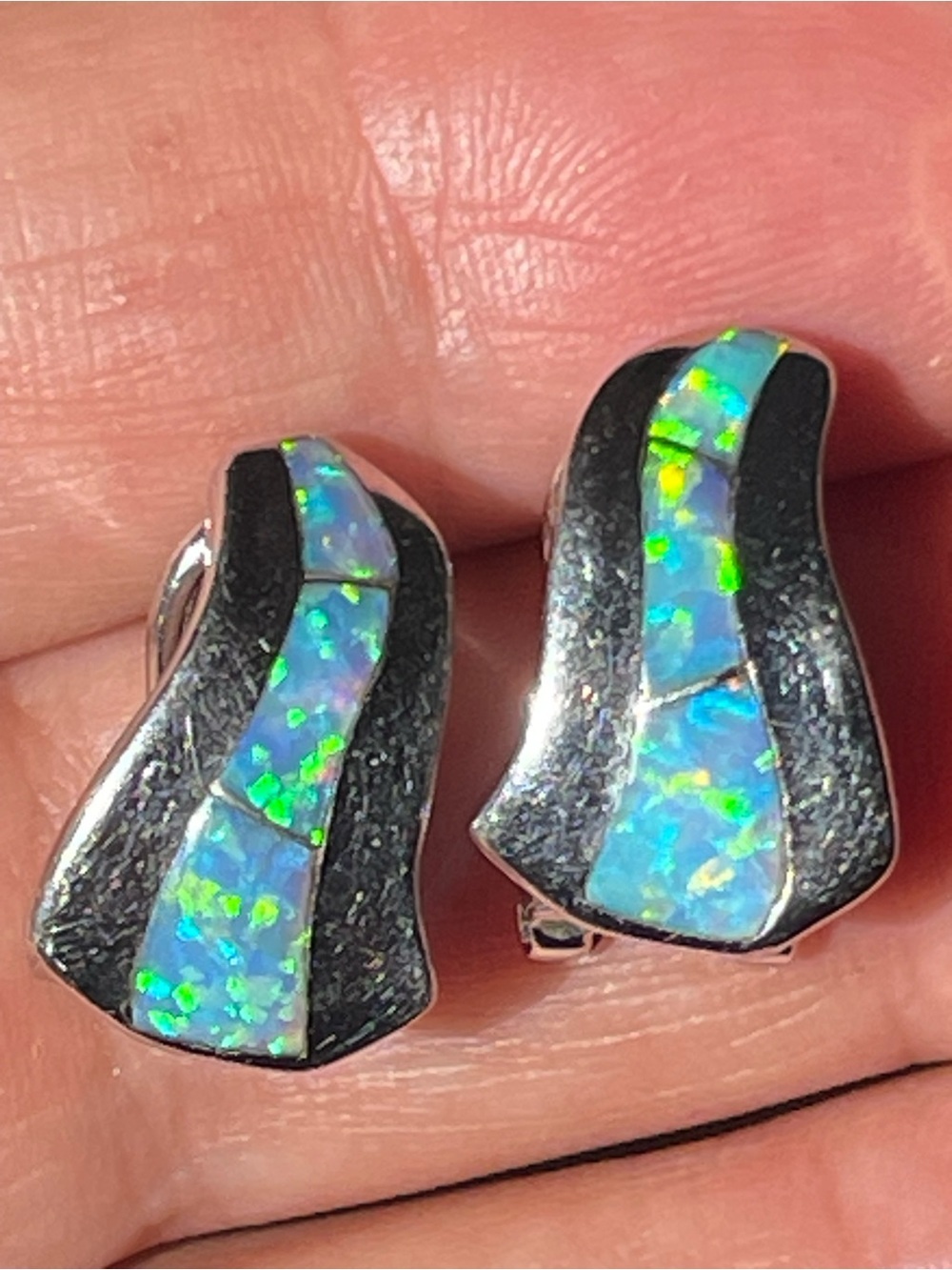 Southwest sterling silver blue opal earrings